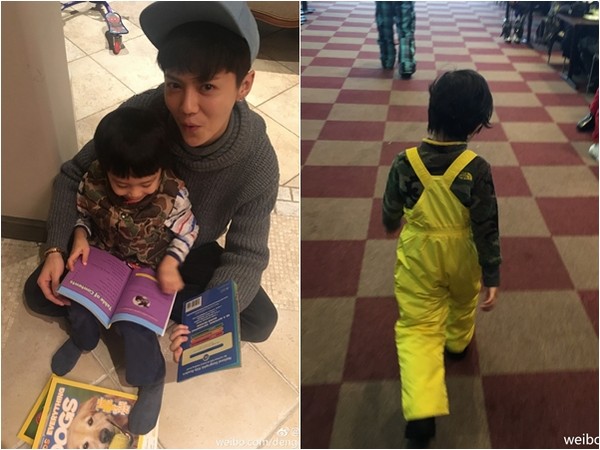 鹿晗抱著等等。