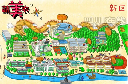 學(xué)長(zhǎng)手繪萌版校園地圖 卡通人物帶你"逛"川農(nóng)