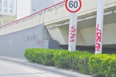 電線桿、立交橋等被噴涂，嚴(yán)重影響了市容。