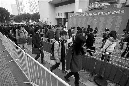 昨天的應(yīng)屆生招聘會,舉辦方上海國際展覽中心配備了足夠的警力、安保和工作人員，整個排隊隊伍被分割成數(shù)段