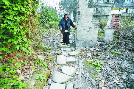 昨日，大渡口區(qū)，徐建高老人走在他鋪成的石子路上。 記者 張路橋 攝