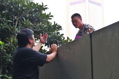 黃主任站在獨木樁上與男子交談了近半小時。