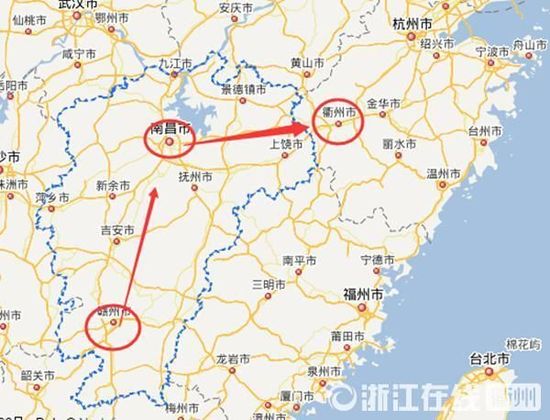 贛州到南昌高速公路400公里左右，南昌到浙江江山高速公路400多公里