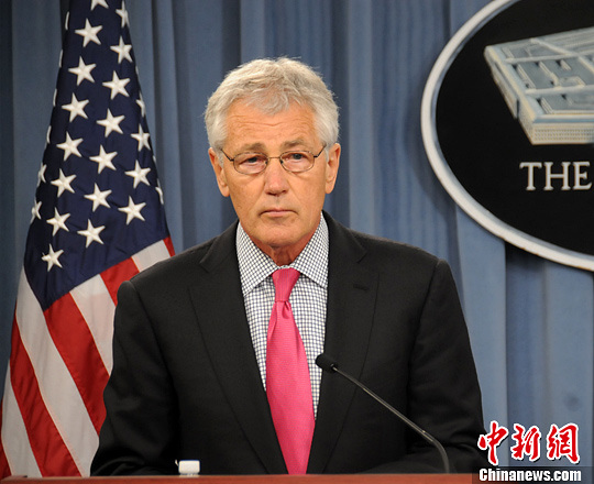 資料圖:華盛頓時(shí)間4月29日,美國(guó)防長(zhǎng)哈格爾與到訪的日本防衛(wèi)大臣小野寺五典舉行會(huì)晤。中新社發(fā) 德永健 攝