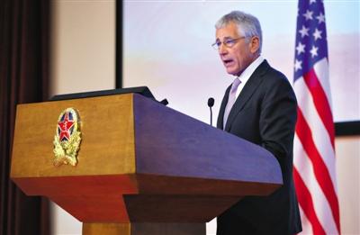 昨日下午，美國國防部長哈格爾在中國國防大學發(fā)表演講。