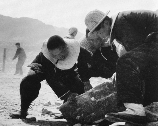 抬石頭，多少人手上都磨出了老繭